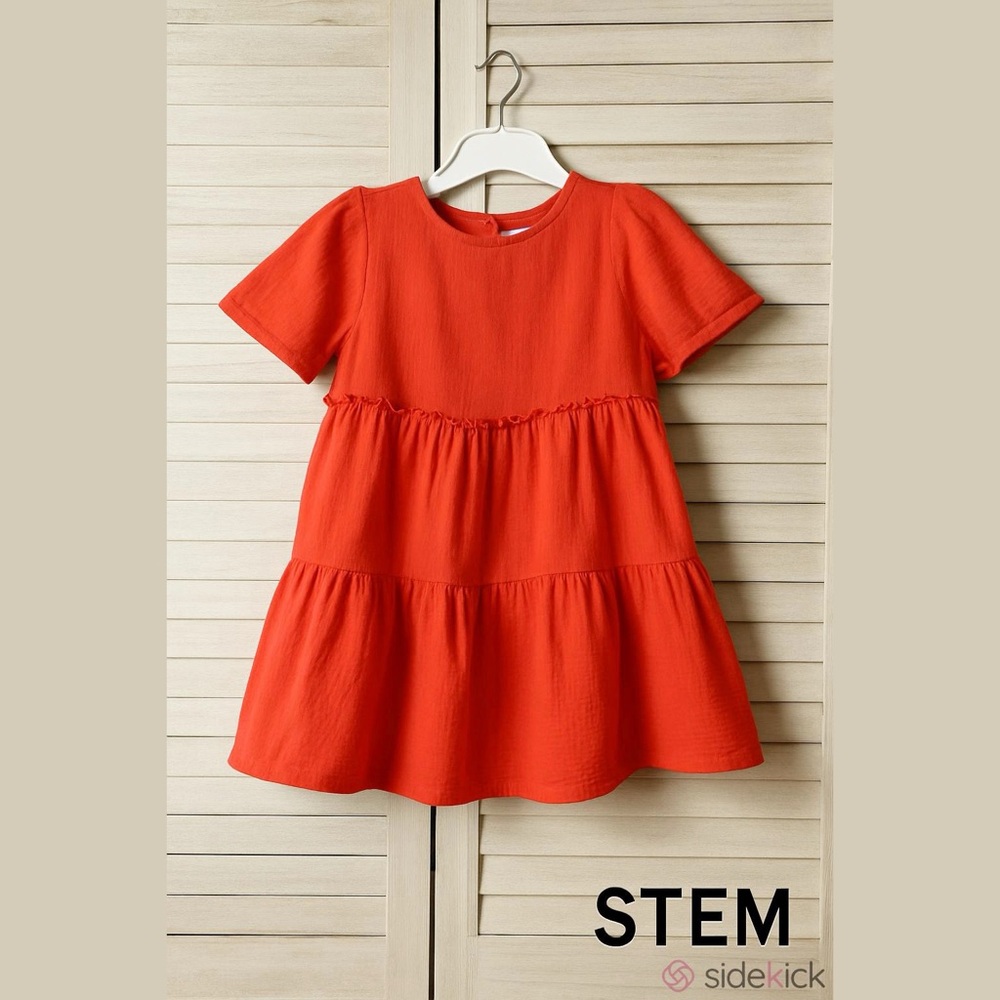 STEM Girls Burnt Orange Tiered Dress Size 6 Elevated Basic Cotton Casual